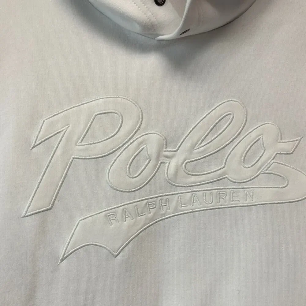 Polo Ralph Lauren White Embroidered Hoodie Large Classic Logo Preppy Streetwear